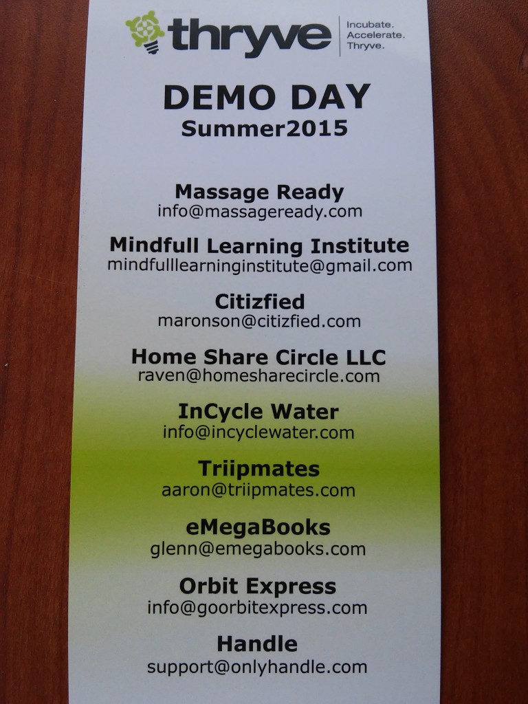 Schedule for Thryve Demo Day Summer2015